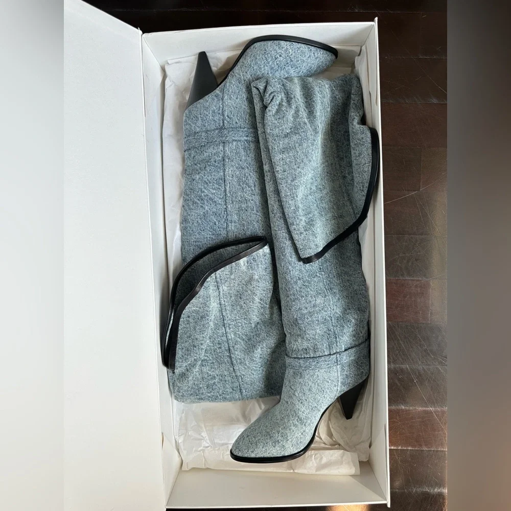 Isabel Marant BNIB Learon Denim Over-the-Knee Boots Size 37 - Picture 3 of 14